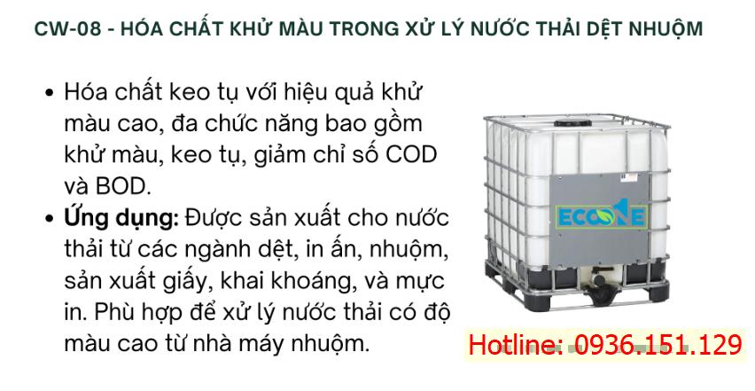 CW-08-hóa chất khử màu trong xử lý nước thải dệt nhuộm